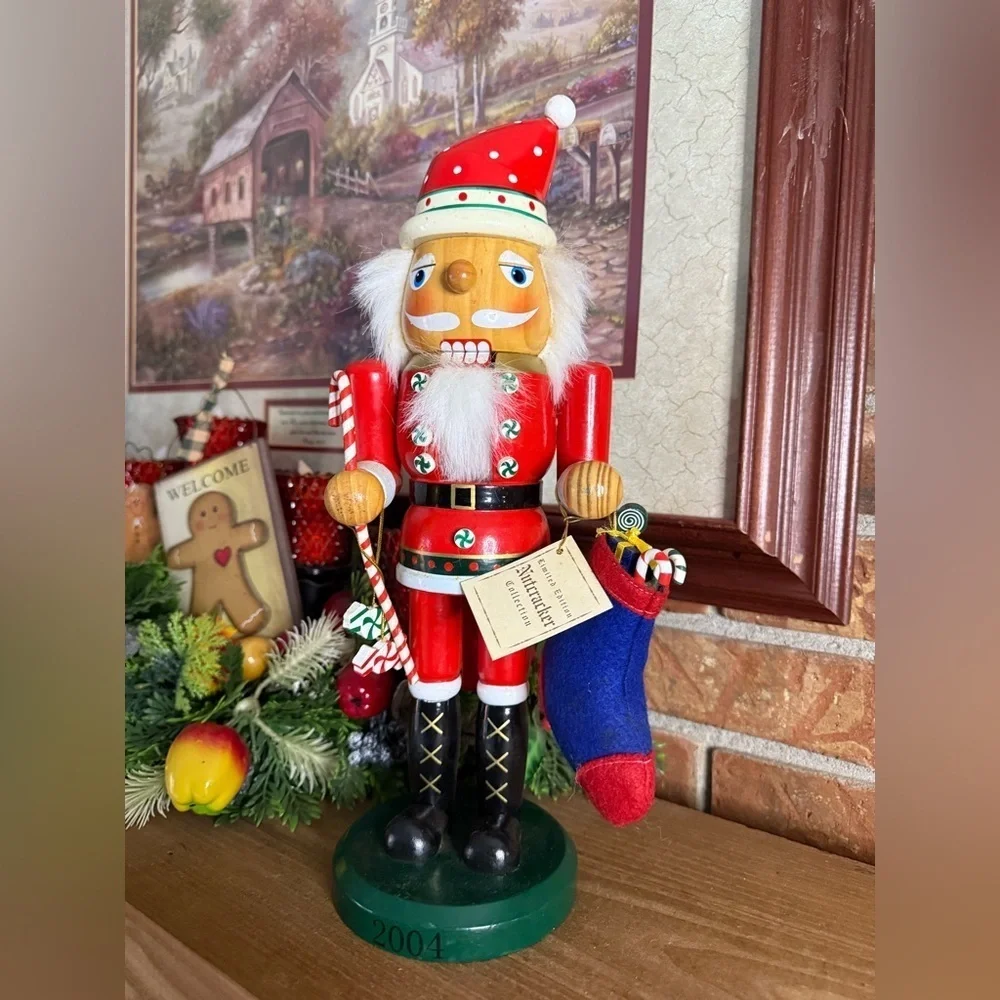 2004 Solid Wood Festive Red Christmas Nutcracker with Santa Hat Limited Edition